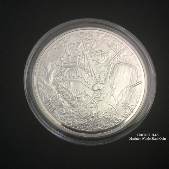 Mariner Whale Skull Moby Dick Ship Coin & Stainless Wheat Link Chain and Locket - Picture 3 of 8